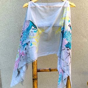 Sheer Silk Peacock Shawl with Buttons